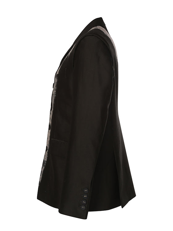 Stiff black buttoned jacket with tie-dye