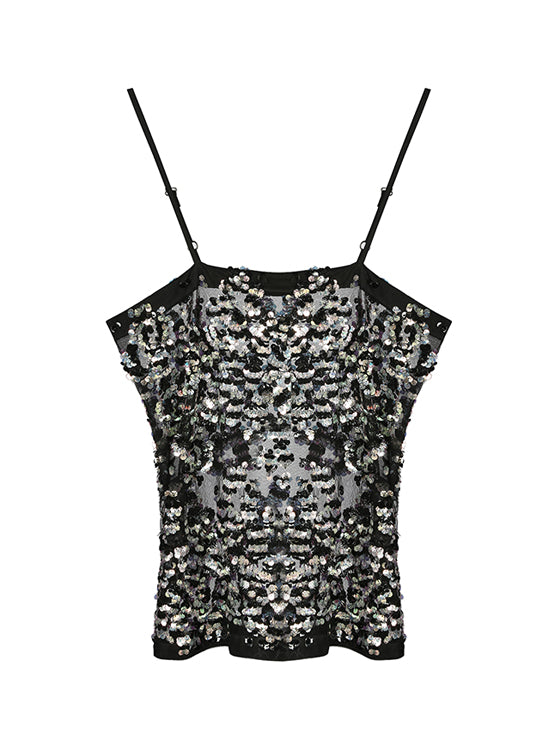 Monochromatic embroidered tulle tank top