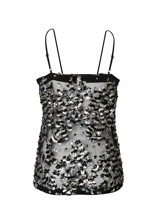 Monochromatic embroidered tulle tank top